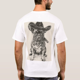 Adorable French Bulldog with Cowboy Hat Retro Ink  T-Shirt