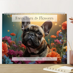 Adorable French Bulldogs with Flowers Calendar
