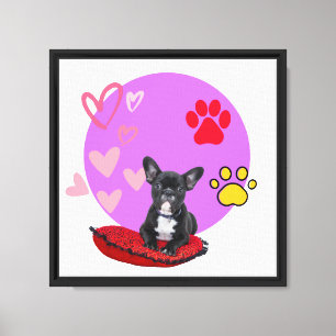 Adorable frienchie puppy  with hearts canvas print