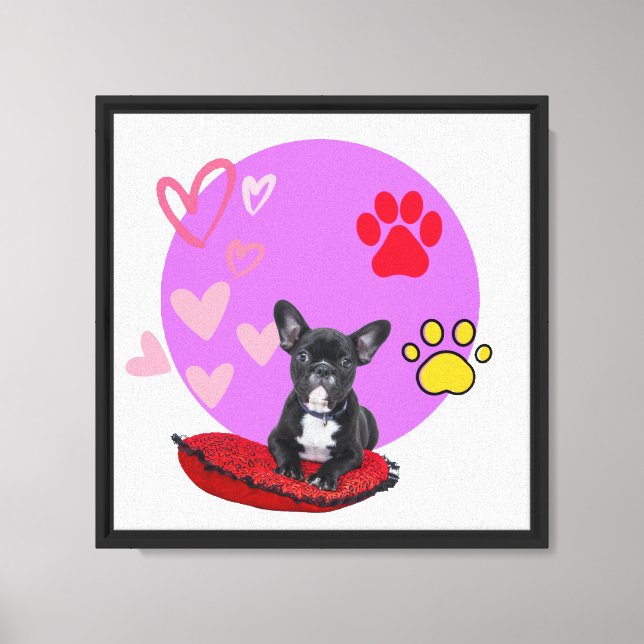 Adorable frienchie puppy  with hearts canvas print (Front)