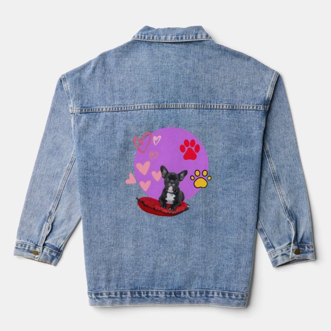 Adorable frienchie puppy with hearts  denim jacket (Back)