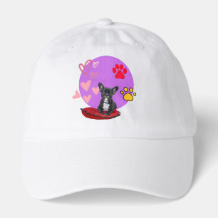 Adorable frienchie puppy with hearts  hat