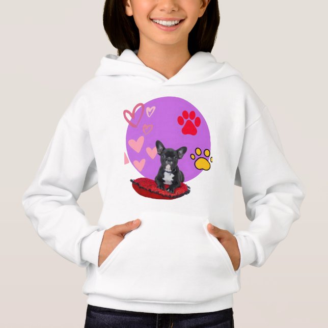 Adorable frienchie puppy with hearts  hoodie (Front)