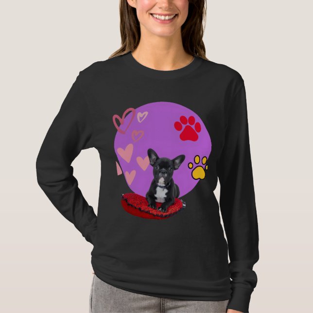 Adorable frienchie puppy with hearts  T-Shirt (Front)