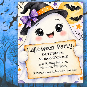 Adorable Friendly Ghost Kids Halloween Party Invitation