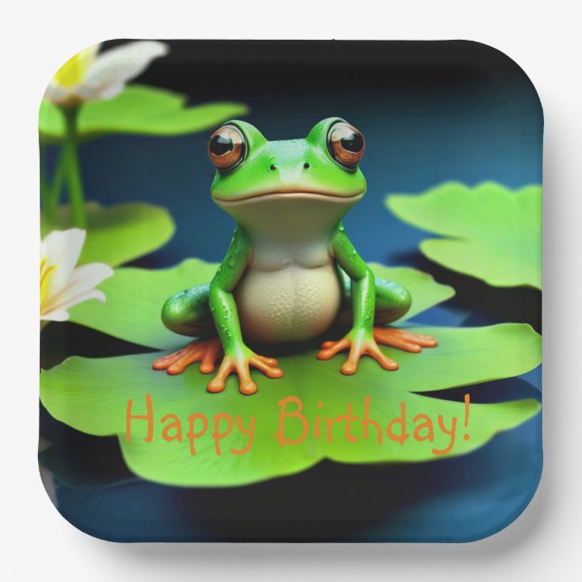 Adorable Frog Birthday Paper Plates (Front)