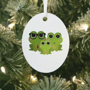 Adorable Frog Family Metal Ornament