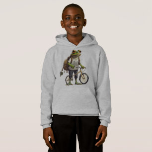 Adorable Frog in T-shirt and Backpack Bicycle Hoodie
