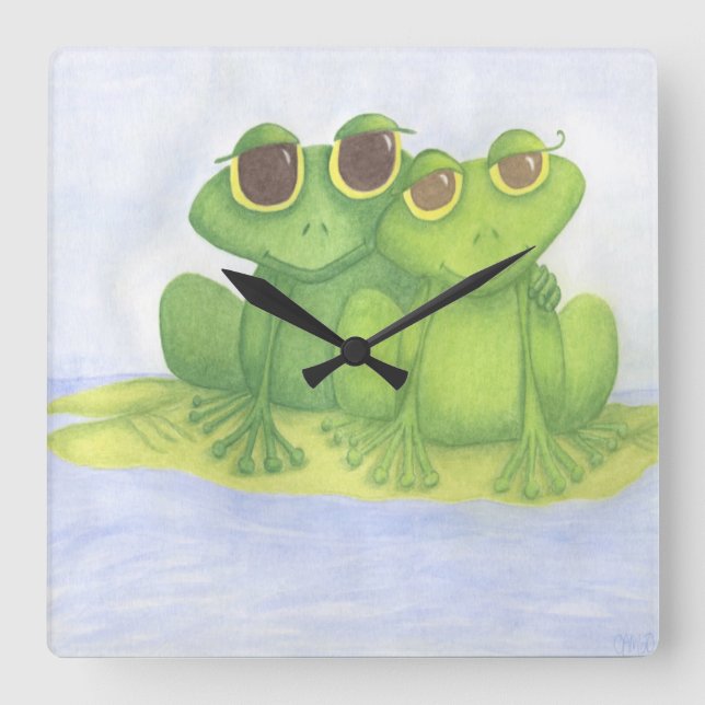 Adorable Frog Lovers Square Wall Clock (Front)