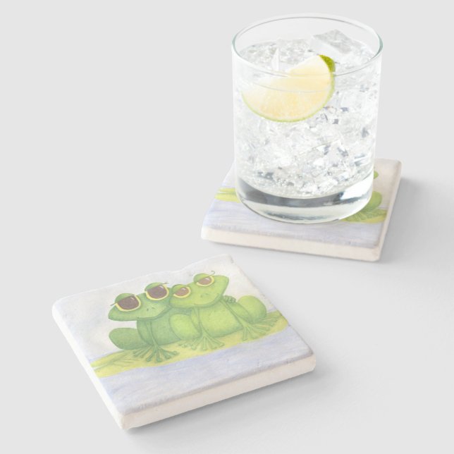 Adorable Frog Lovers Stone Coaster (Side)