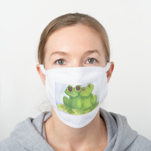 Adorable Frog Lovers White Cotton Face Mask