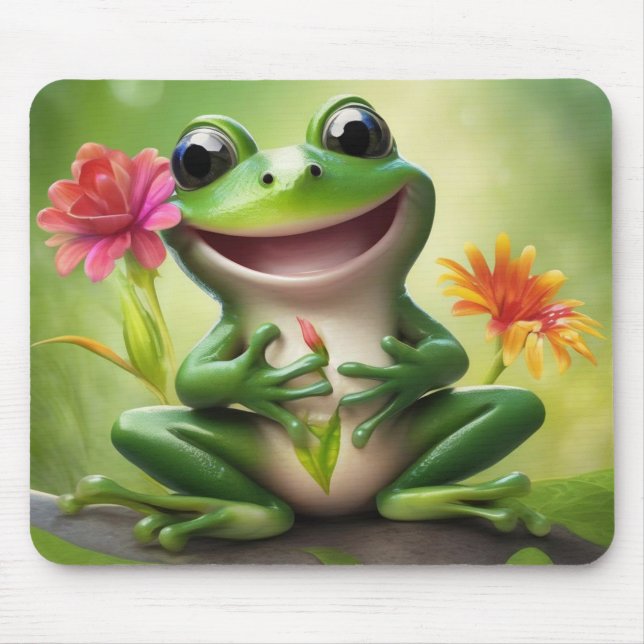 Adorable Frog with Flowers Mouse Pad (Front)