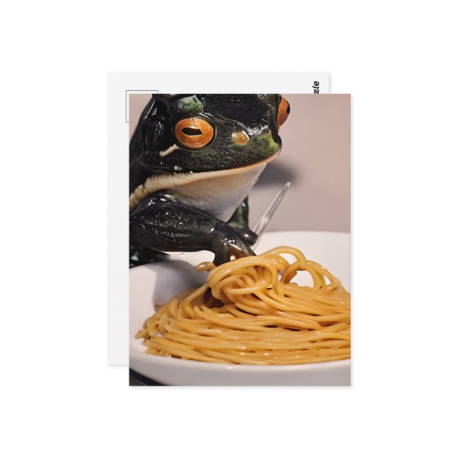 Adorable Frog With Spagetti Postcard (Front/Back In Situ)