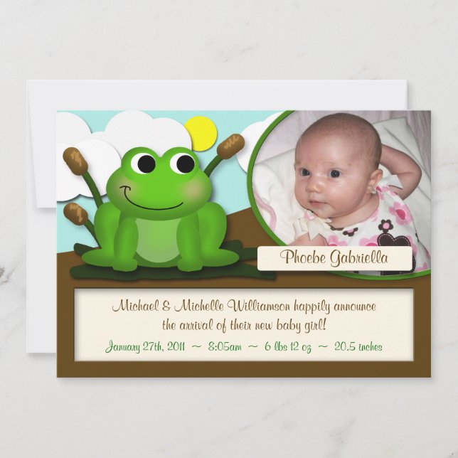 Adorable Froggy Boy or Girl Birth Announcements (Front)