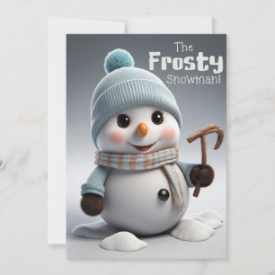 Adorable Frosty Snowman in Cool Winter Snow Holiday Card