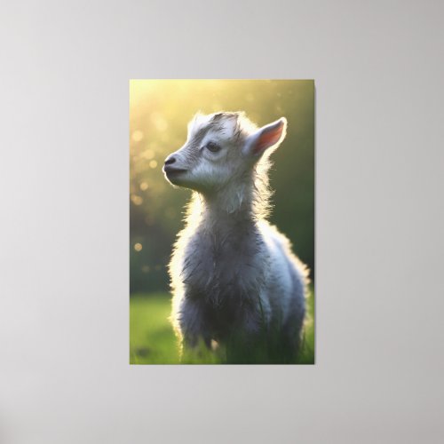 Adorable Full_Color Baby Goat Frolicking in Grass  Canvas Print