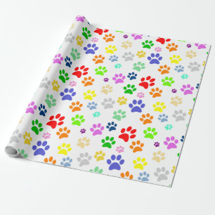 Adorable Fun and Colorful Pet Paws Print Pattern Wrapping Paper
