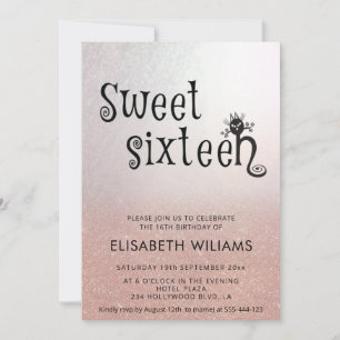 Adorable fun cat rose gold glittery ombre invitat invitation