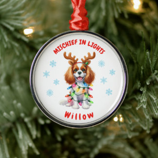 Adorable Fun Watercolor Cavalier Snowflakes Dog Metal Ornament