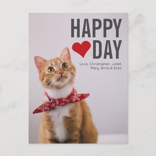 Adorable Funny Cat Red Happy Heart Valentines Day Holiday Postcard