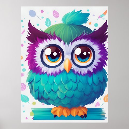 Adorable Funny Colorful Comic Owl AI Art  Poster