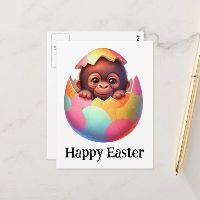 Adorable Funny Cute Easter Baby Primate Postcard (Front/Back In Situ)