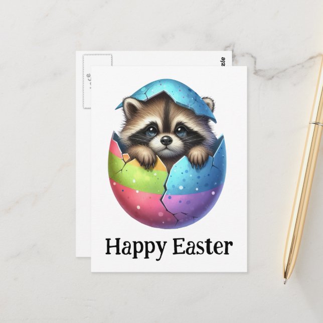 Adorable Funny Cute Easter Raccoon Postcard (Front/Back In Situ)