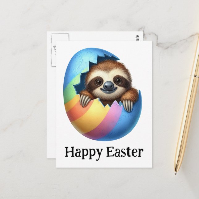 Adorable Funny Cute Easter Sloth Postcard (Front/Back In Situ)