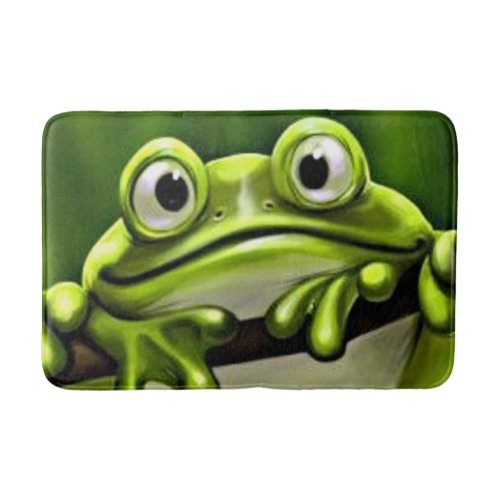 Adorable Funny Cute Green Frog In Tree Cartoon Art Bath Mat