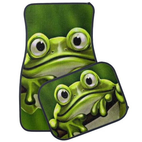 Adorable Funny Cute Green Frog In Tree Cartoon Art Car Floor Mat