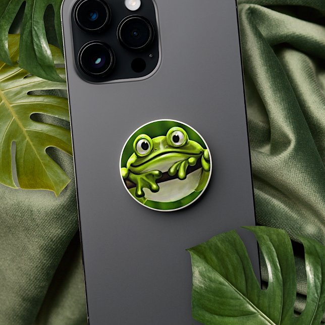 Adorable Funny Cute Green Frog In Tree Cartoon Art PopSocket (Creator Uploaded)