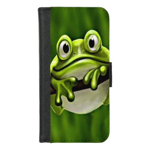 Adorable Funny Cute Smiling Green Frog In Tree iPhone 87 Wallet Case