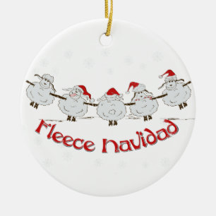 Adorable FUNNY Fleece Navidad Christmas Sheep Ceramic Ornament
