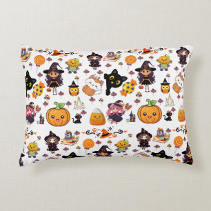 Adorable Funny Kawaii Halloween Pattern Accent Pillow
