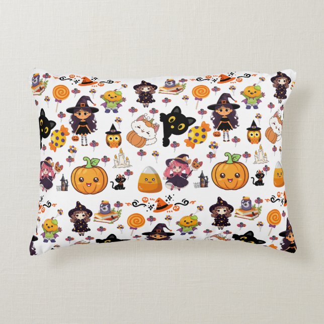 Adorable Funny Kawaii Halloween Pattern  Accent Pillow (Front)