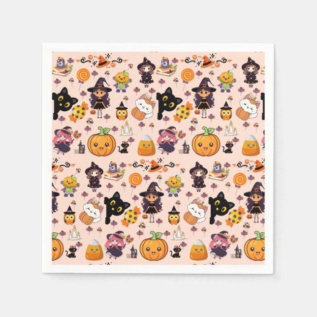Adorable Funny Kawaii Halloween Pattern  Napkins (Front)