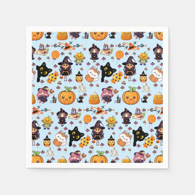 Adorable Funny Kawaii Halloween Pattern  Napkins (Front)