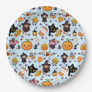 Adorable Funny Kawaii Halloween Pattern Paper Plates