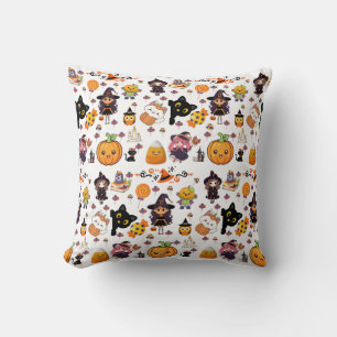 Adorable Funny Kawaii Halloween Pattern Throw Pillow