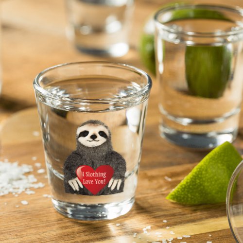 Adorable Funny Sloth Valentines Day Heart Pun Shot Glass