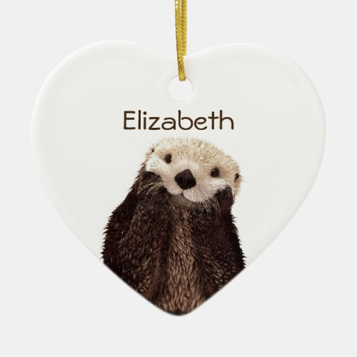 Adorable Furry Otter drawing Ceramic Ornament
