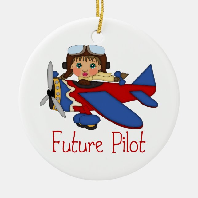 Adorable Future Pilot, Helicopter Pilot  - GIRLS Ceramic Ornament (Front)