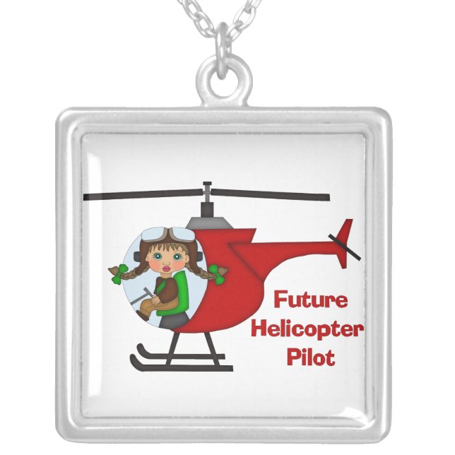 Adorable Future Pilot, Helicopter Pilot  - GIRLS Silver Plated Necklace (Front)