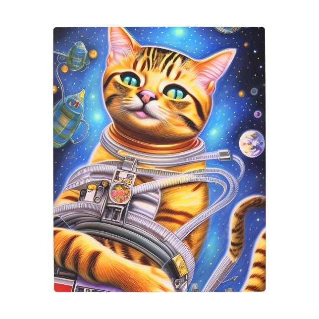 Adorable Futuristic Astronaut Cat Metal Print (Front)