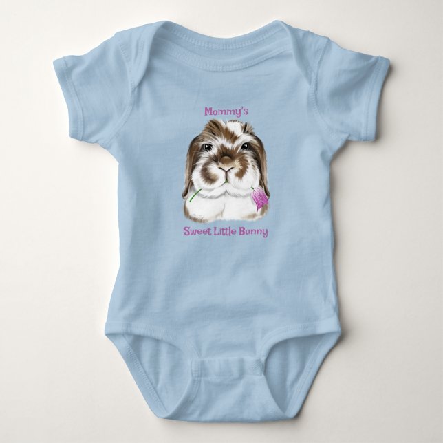 Adorable Fuzzy Lop Rabbit with Pink Tulip Baby Bod Bodysuit (Front)