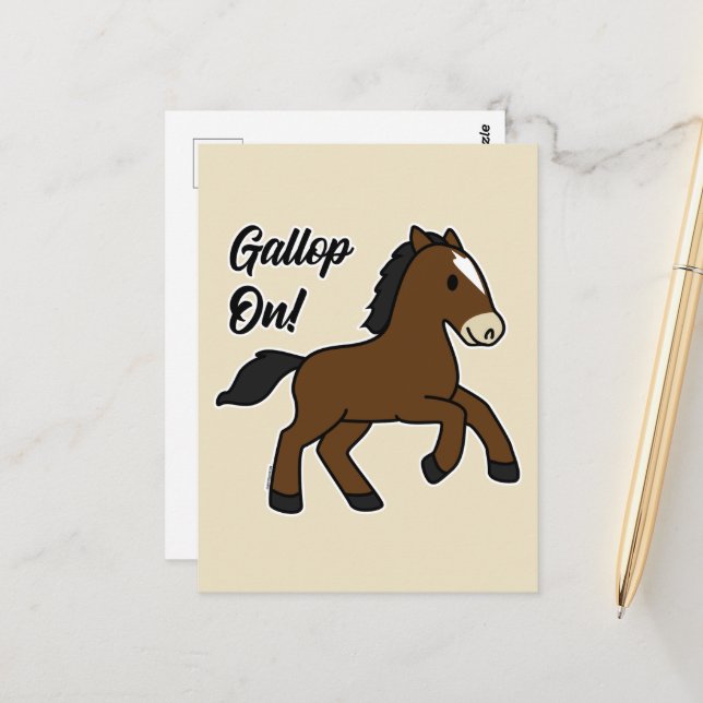 Adorable Gallop On! Happy Foal Kawaii Horse Design Postcard (Front/Back In Situ)
