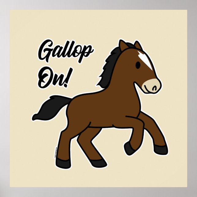 Adorable Gallop On! Happy Foal Kawaii Horse Design Poster (Front)