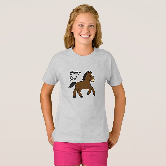 Adorable Gallop On! Happy Foal Kawaii Horse Design T-Shirt (Front Full)