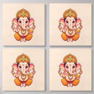 Adorable Ganpati Bappa – Chibi Style Ganesha with Wood Photo Tile