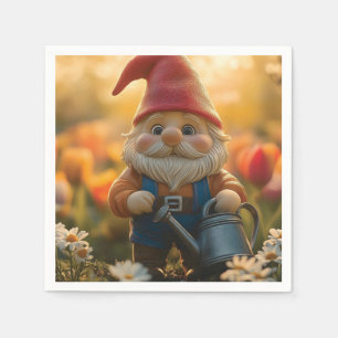 Adorable Garden Gnome with Watering Can Napkins